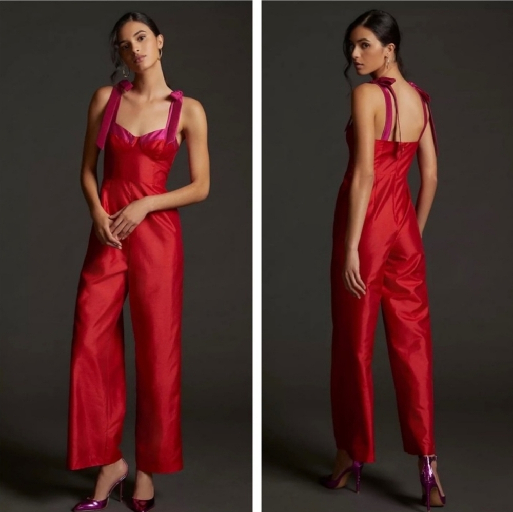HUTCH ANTHROPOLOGIE SEAMED WIDE LEG JUMPSUIT RED PURPLE 10
